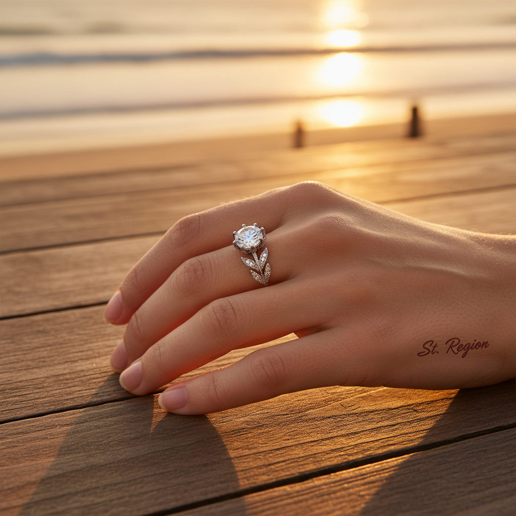 Crystal & Silver-Plated Prong-Set Floral Cocktail Ring - Street Region