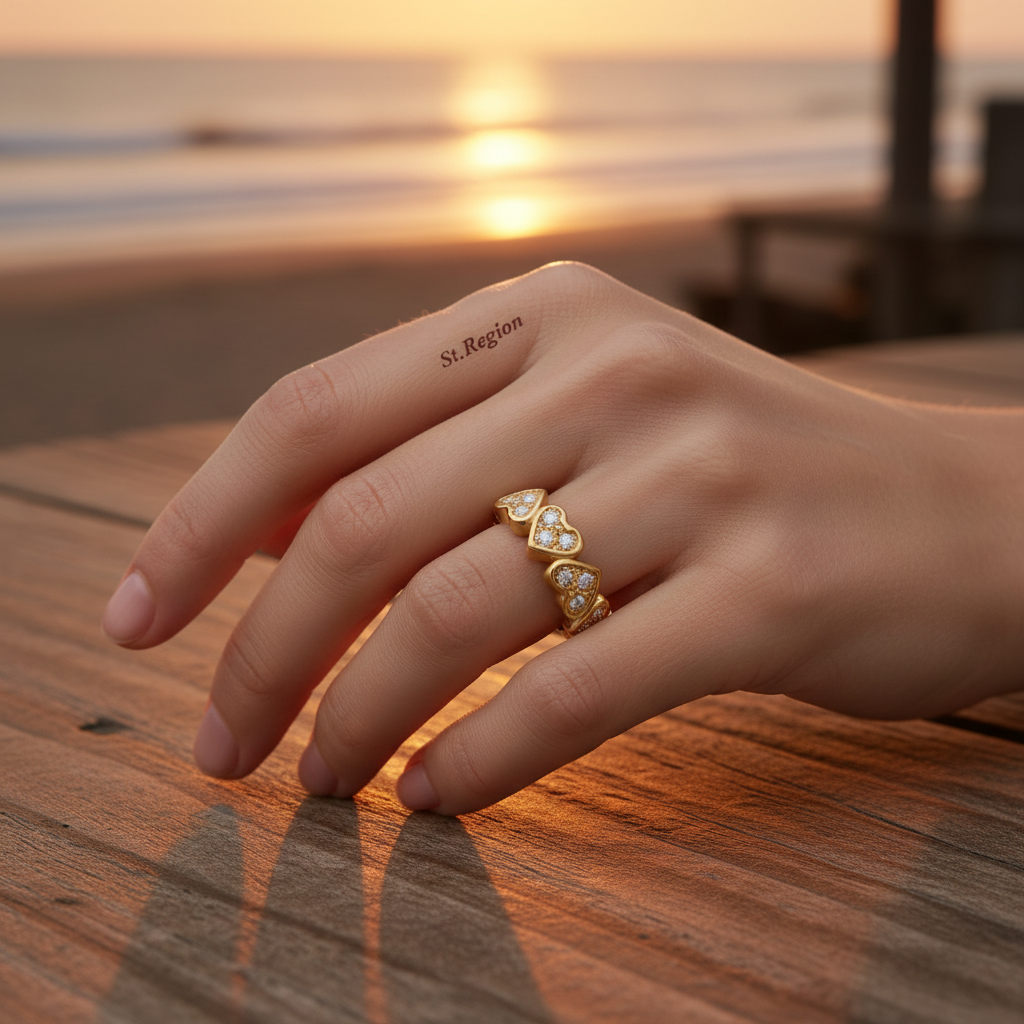 Cubic Zirconia & 18K Gold-Plated Heart Band Ring - Street Region