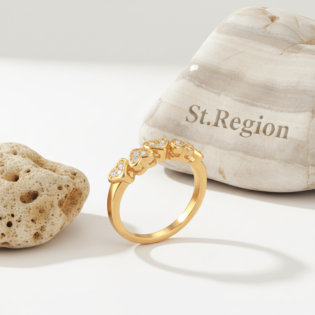 Cubic Zirconia & 18K Gold-Plated Heart Band Ring - Street Region