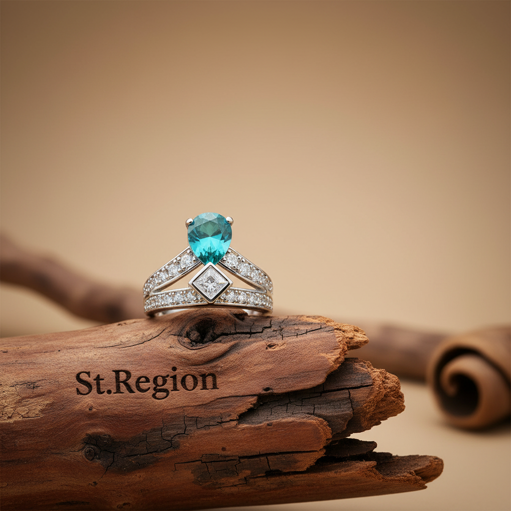 Sea Blue Crystal & Cubic Zirconia Pear-Cut Ring - Street Region