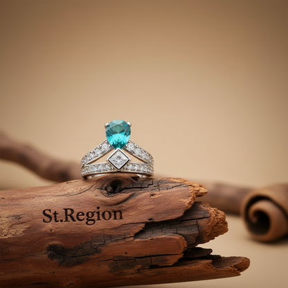Sea Blue Crystal & Cubic Zirconia Pear-Cut Ring - Street Region