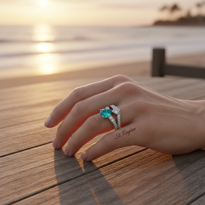 Sea Blue Crystal & Cubic Zirconia Pear-Cut Ring - Street Region