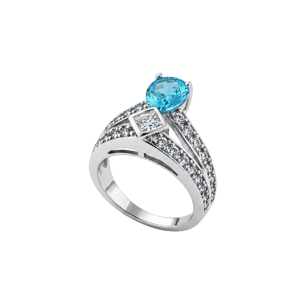 Sea Blue Crystal & Cubic Zirconia Pear-Cut Ring - Street Region