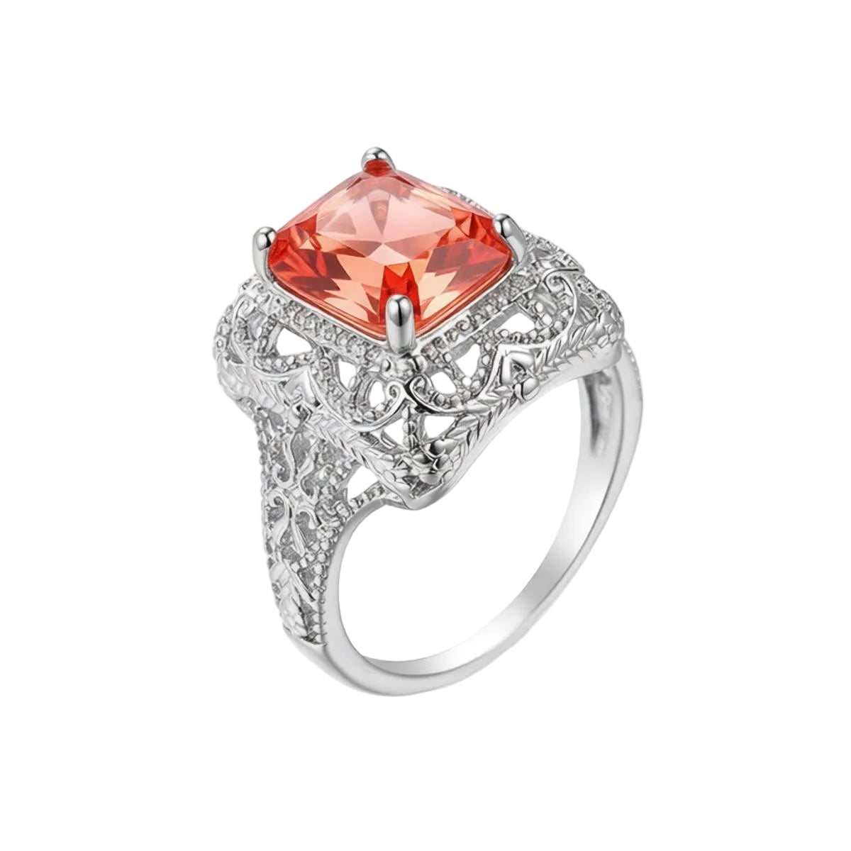 Yellow Red Crystal & Silver-Plated Radiant-Cut Ring - Street Region