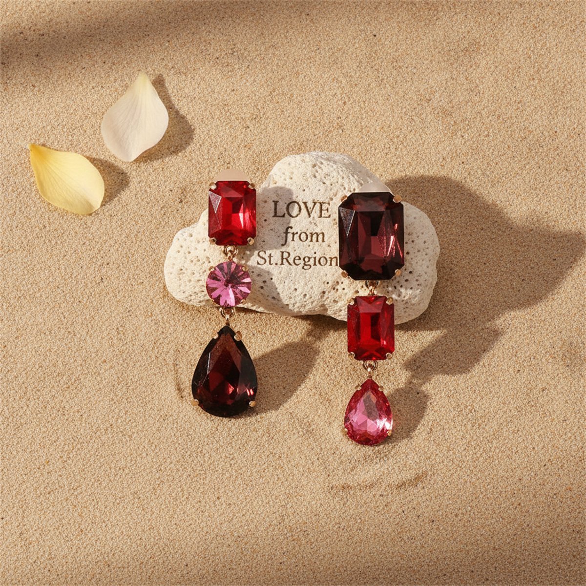 Red and Pink Crystal Drop Earrings, drop earrings for women, everyday style, lifestyle look