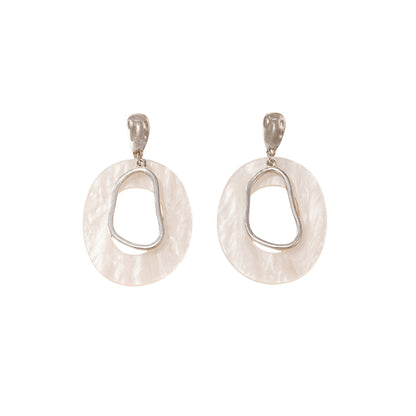 Ivory Acrylic and Silver-Plated Circular Dangle Earrings, silver drop earrings for women, lifestyle look