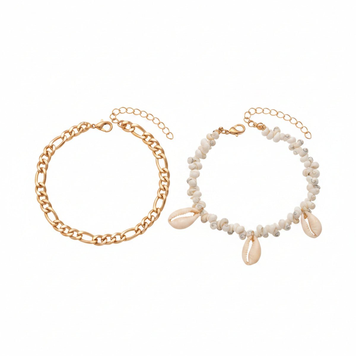 Genuine Shell & Goldtone Irregular Beads Anklet Set - Street Region