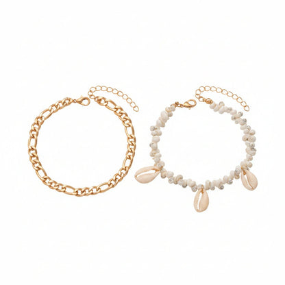 Genuine Shell & Goldtone Irregular Beads Anklet Set - Street Region
