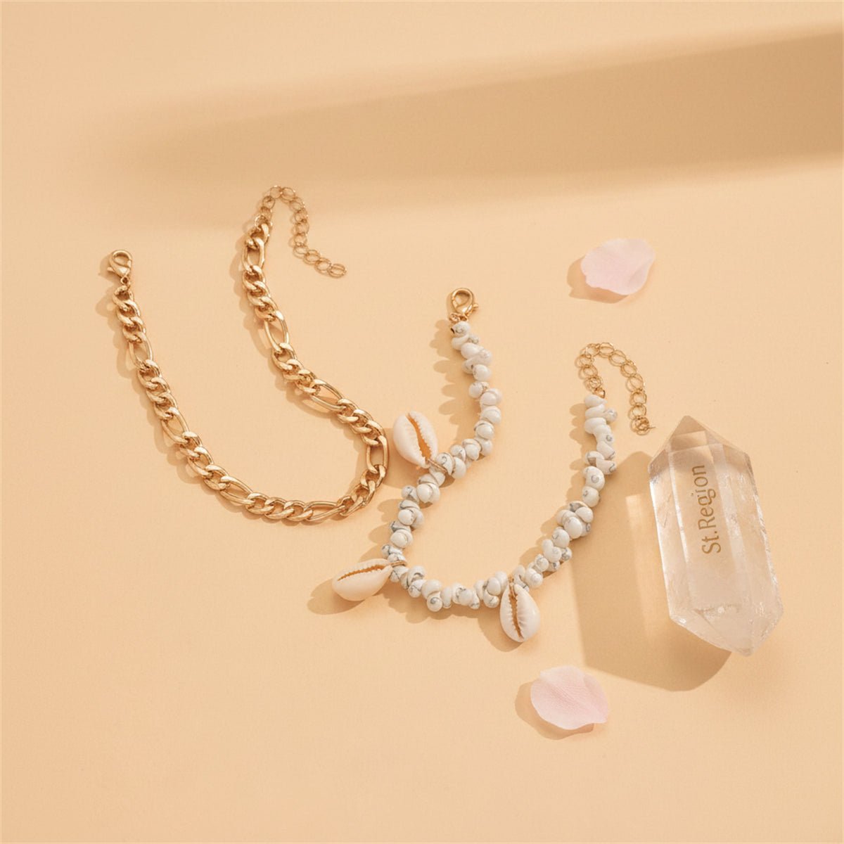 Genuine Shell & Goldtone Irregular Beads Anklet Set - Street Region