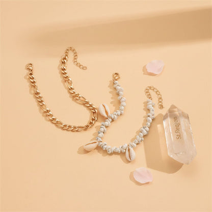 Genuine Shell & Goldtone Irregular Beads Anklet Set - Street Region