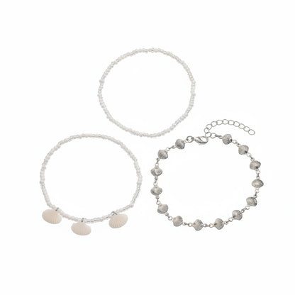 Genuine Shell & Howlite Acrylic Silvertone Shell Station Charm Anklet Set - Street Region