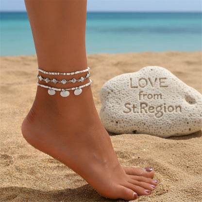 Genuine Shell & Howlite Acrylic Silvertone Shell Station Charm Anklet Set - Street Region
