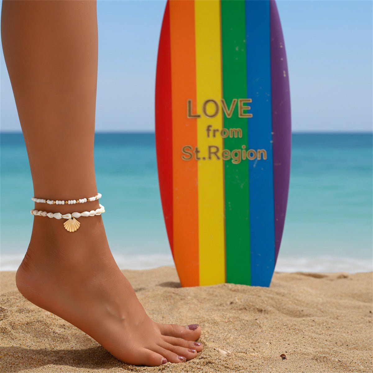 Genuine Shell & Howlite Goldtone Beads Stretch Anklet Set - Street Region