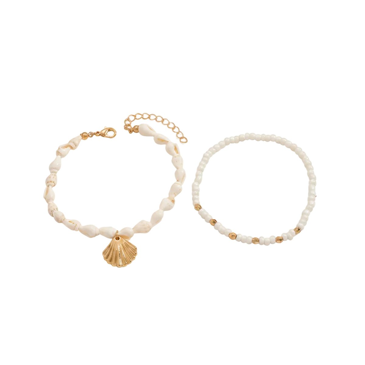 Genuine Shell & Howlite Goldtone Beads Stretch Anklet Set - Street Region