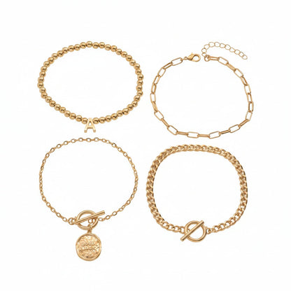 Goldtone Beads Chain 'GOOD LUCK' Charm Toggle Anklet Set - Street Region