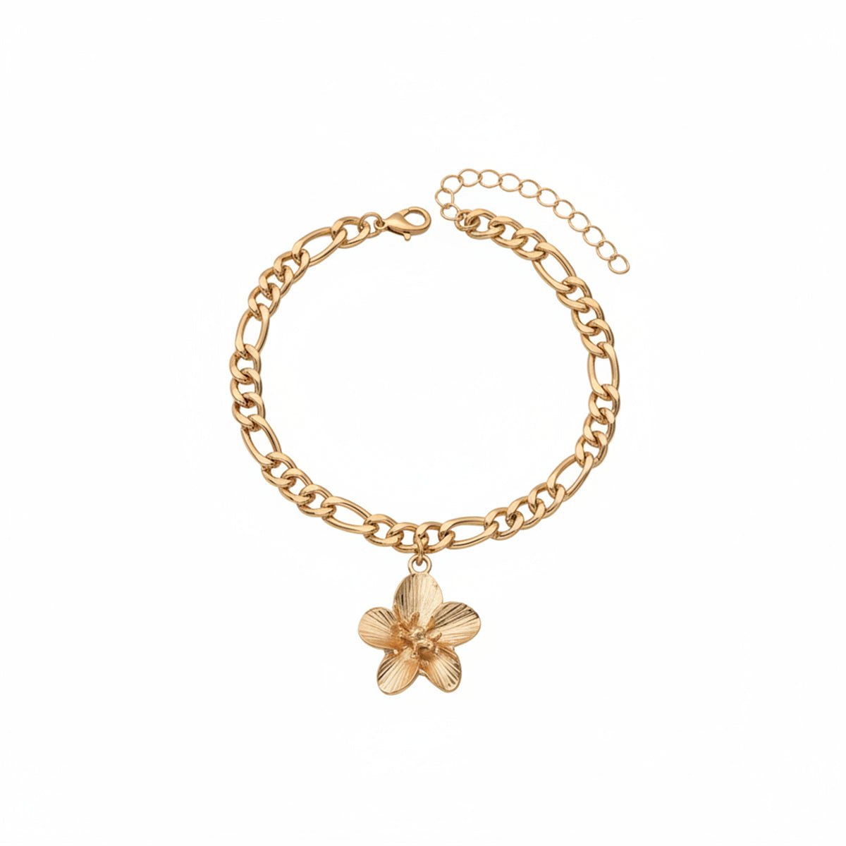 Goldtone Cable Chain Flower Charm Anklet - Street Region