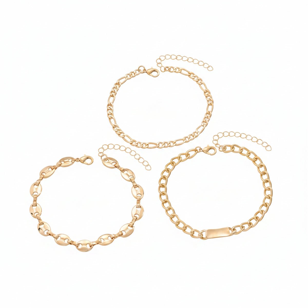 Goldtone Pig-Nose Shape ID Charm Anklet Set - Street Region