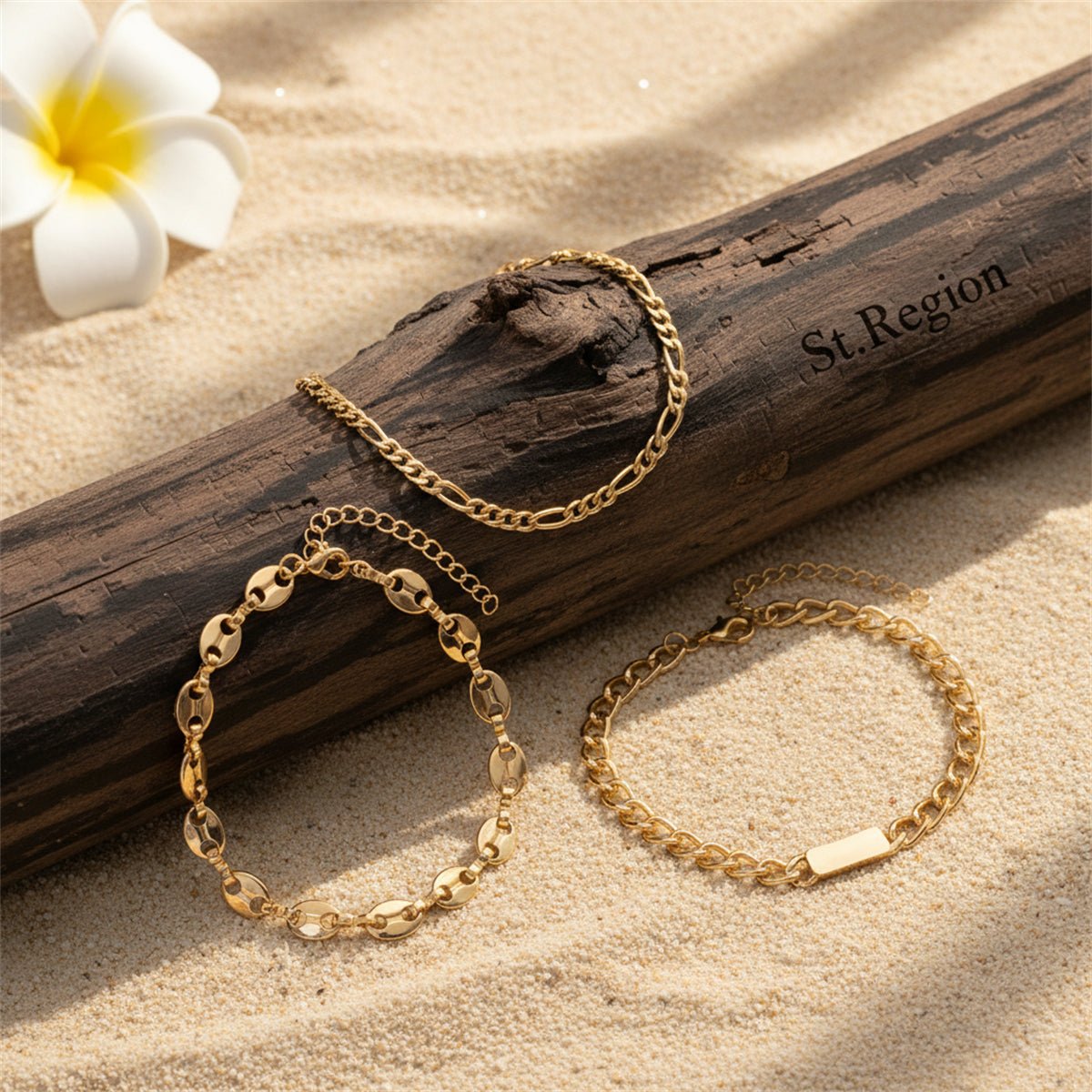 Goldtone Pig-Nose Shape ID Charm Anklet Set - Street Region
