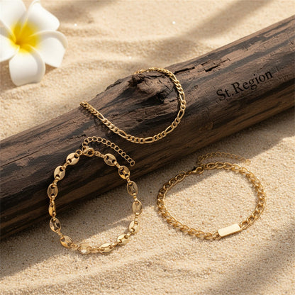 Goldtone Pig-Nose Shape ID Charm Anklet Set - Street Region