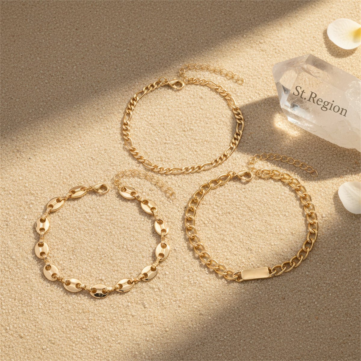 Goldtone Pig-Nose Shape ID Charm Anklet Set - Street Region