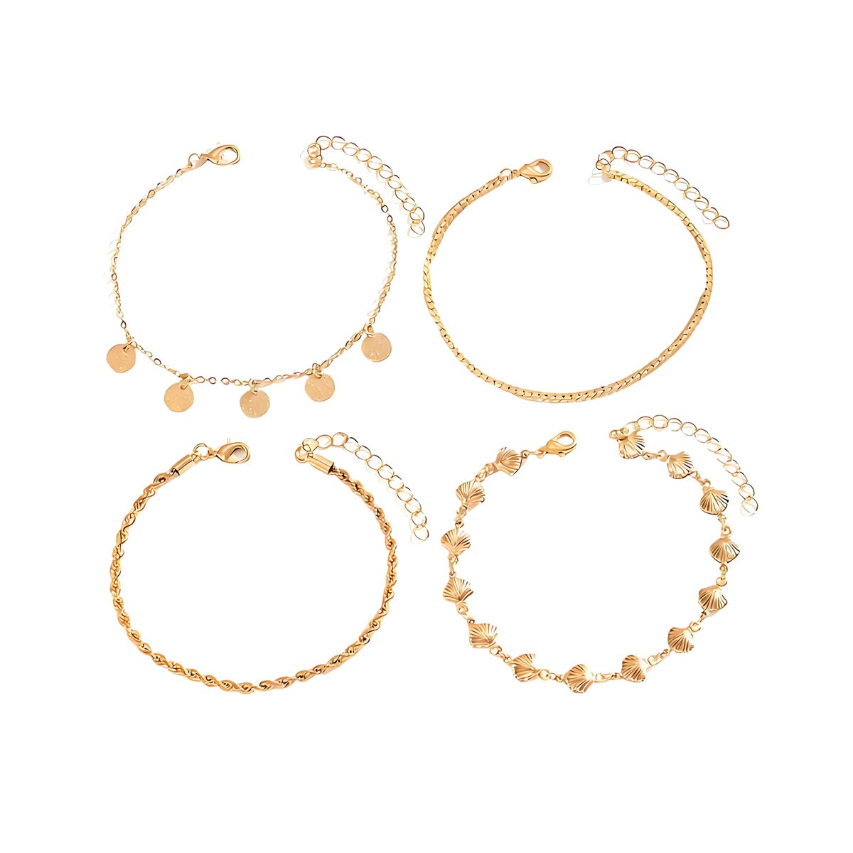 Goldtone Shell Charm Sequin Tassel Anklet Set - Street Region
