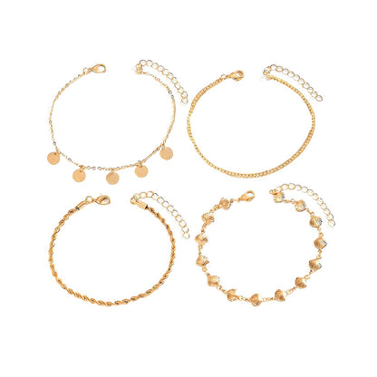Goldtone Shell Charm Sequin Tassel Anklet Set - Street Region
