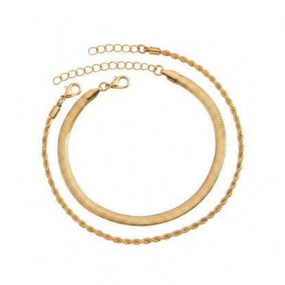 Goldtone Twine & Thick Herringbone Chain Anklet Set - Street Region