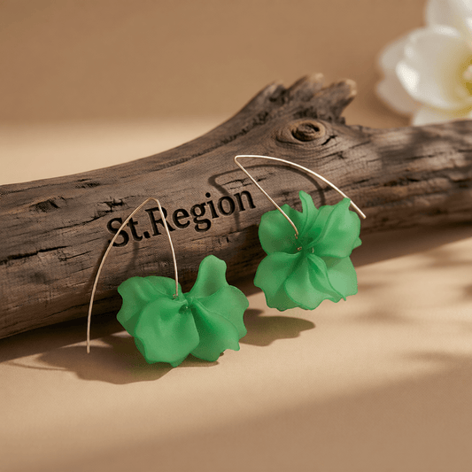 Green Acrylic & Goldtone Petals Drop Earrings