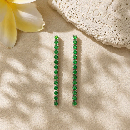 Green Cubic Zirconia and Silvertone Tassel Drop Earrings, silver drop earrings for women, lifestyle look
