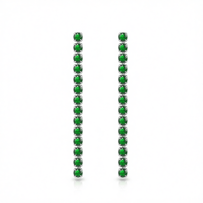 Green Cubic Zirconia and Silvertone Tassel Drop Earrings, silver drop earrings for women, elegant gift for her, side view