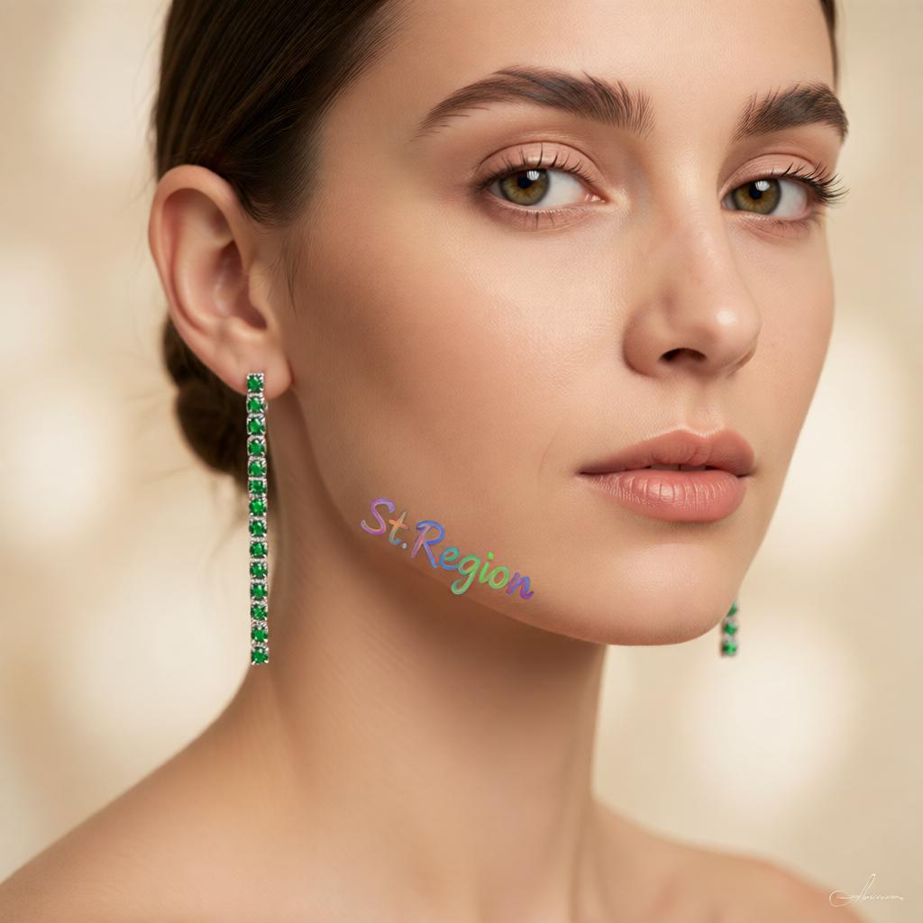 Green Cubic Zirconia and Silvertone Tassel Drop Earrings, silver drop earrings for women, elegant gift for her, styled look