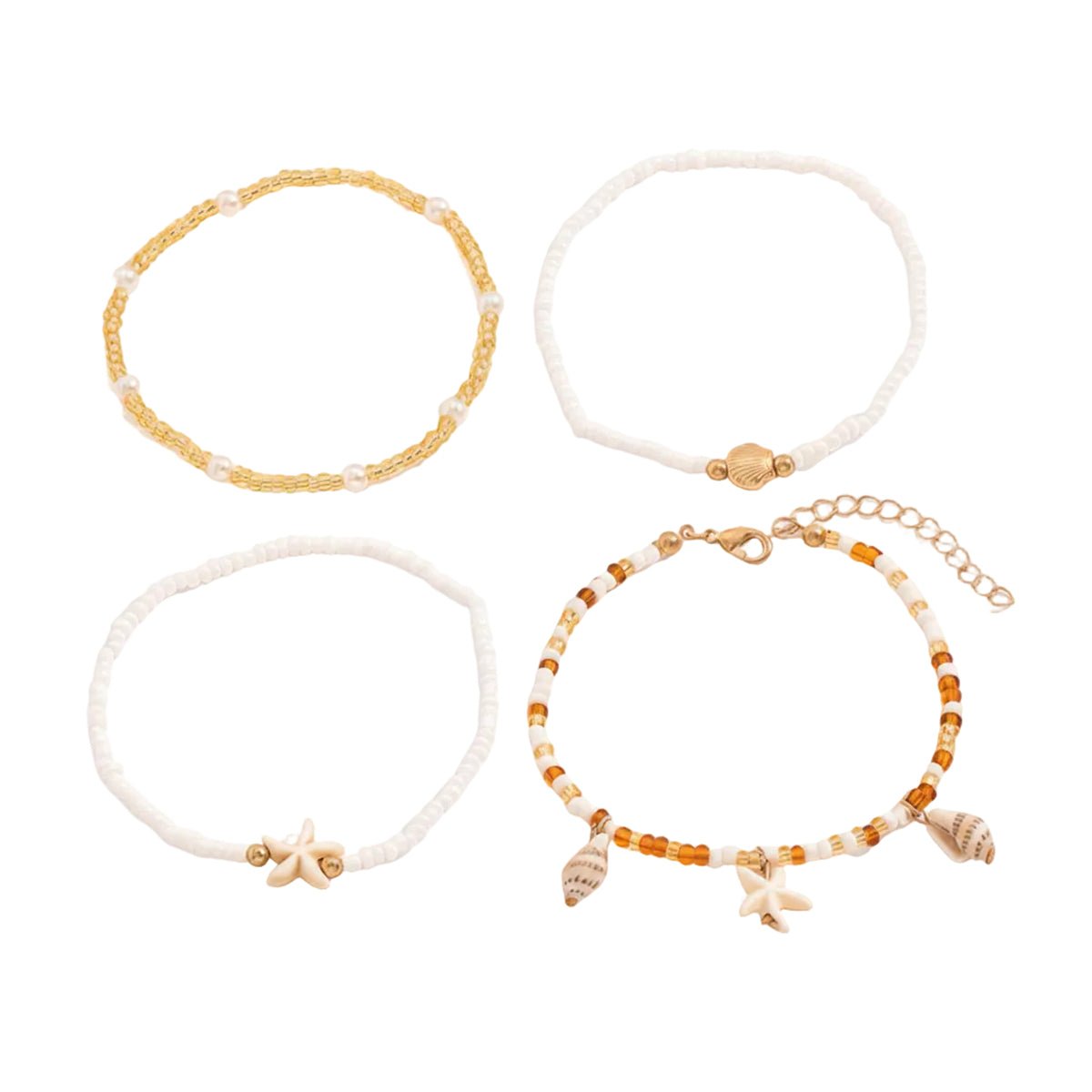Howlite & Shell Resin Goldtone Shell Charm Stretch Anklet Set - Street Region