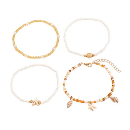 Howlite & Shell Resin Goldtone Shell Charm Stretch Anklet Set - Street Region