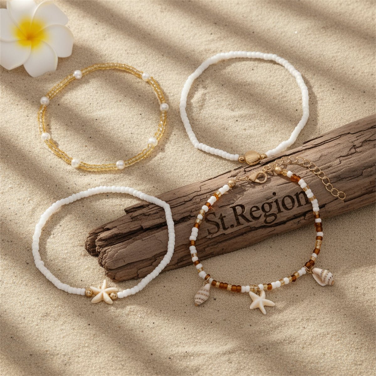 Howlite & Shell Resin Goldtone Shell Charm Stretch Anklet Set - Street Region