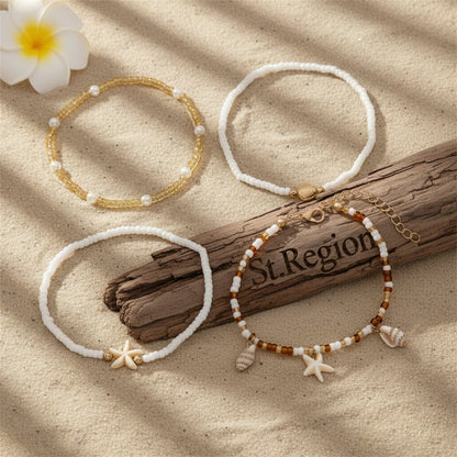 Howlite & Shell Resin Goldtone Shell Charm Stretch Anklet Set - Street Region