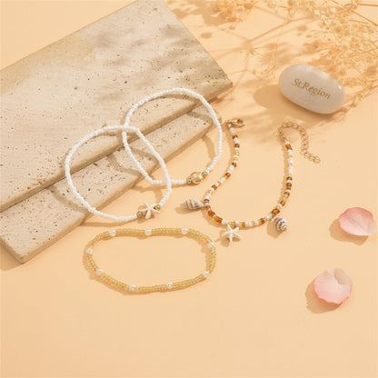 Howlite & Shell Resin Goldtone Shell Charm Stretch Anklet Set - Street Region