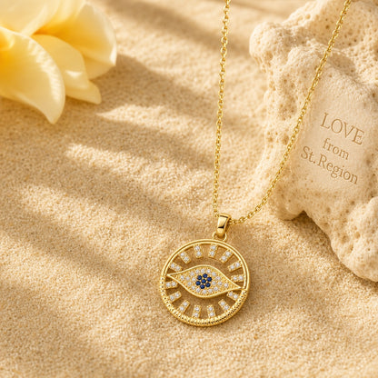 Cubic Zirconia & 18K Gold-Plated Eye Round Pendant Necklace - Street Region
