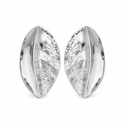 Silvertone Textured Leaf Stud Earrings
