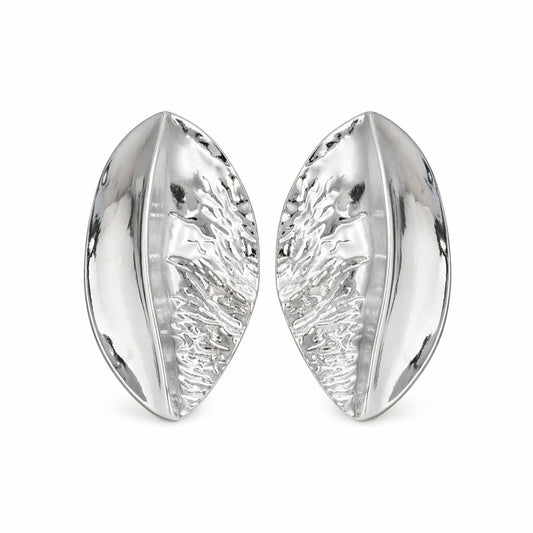 Silvertone Textured Leaf Stud Earrings