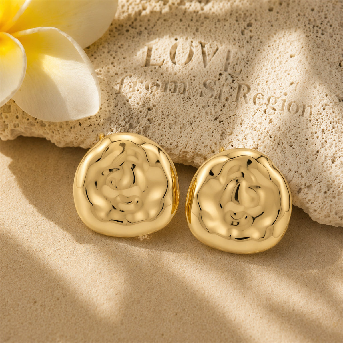 Goldtone Hammered Round Statement Earrings