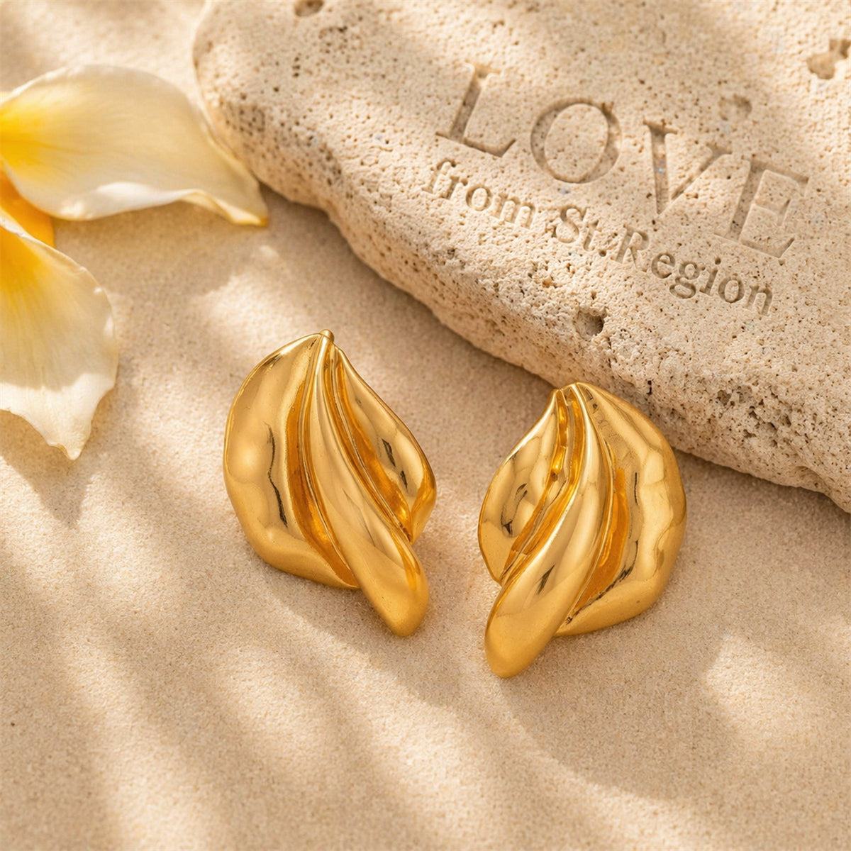 Goldtone Textured Leaf Stud Earrings