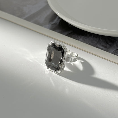 Gray Crystal and Silvertone Radiant Open Ring, everyday style, side view