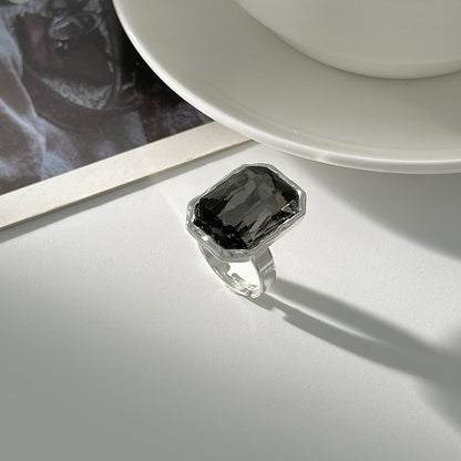 Gray Crystal and Silvertone Radiant Open Ring, everyday style, detail close-up