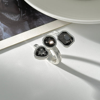 Gray Crystal and Silvertone Geometric Bypass Ring, elegant gift for her, side view