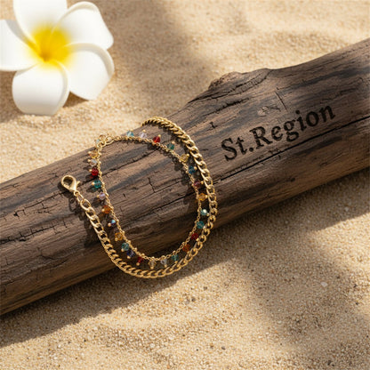 Multi-Colored Acrylic & Goldtone Beads Tassel Anklet Set - Street Region