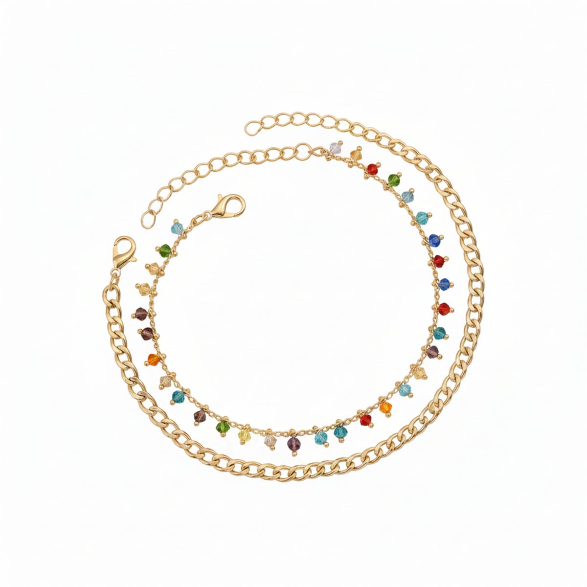 Multi-Colored Acrylic & Goldtone Beads Tassel Anklet Set - Street Region