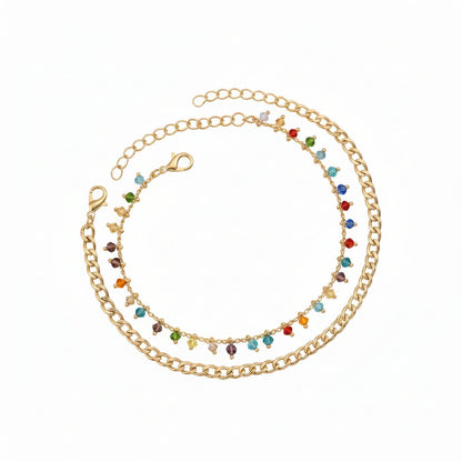 Multi-Colored Acrylic & Goldtone Beads Tassel Anklet Set - Street Region