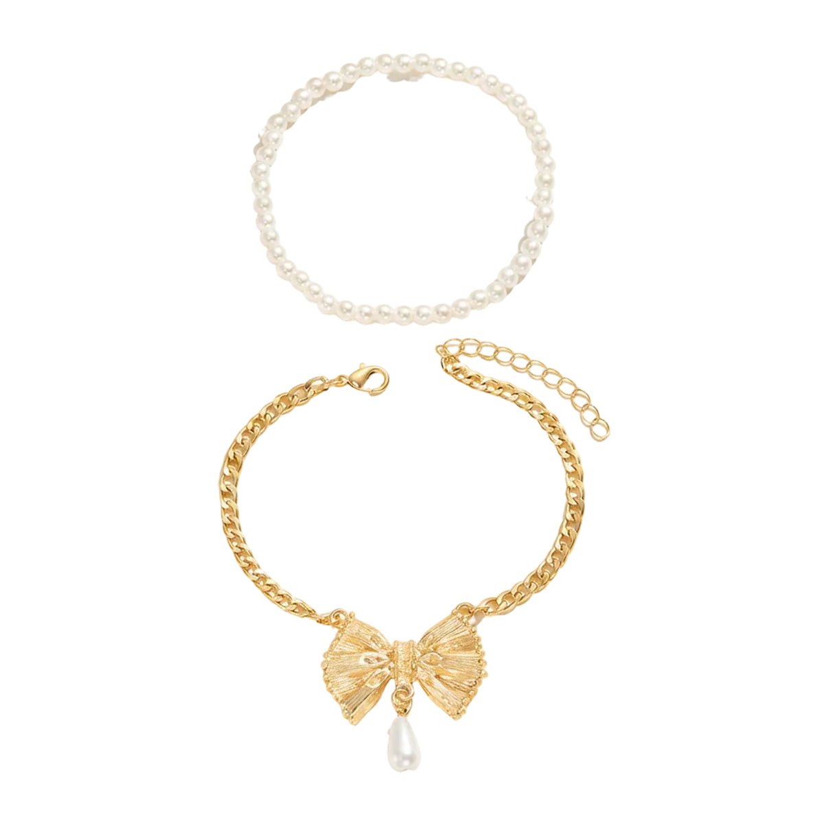 Pearl & Goldtone Butterfly Drop Charm Anklet Set - Street Region
