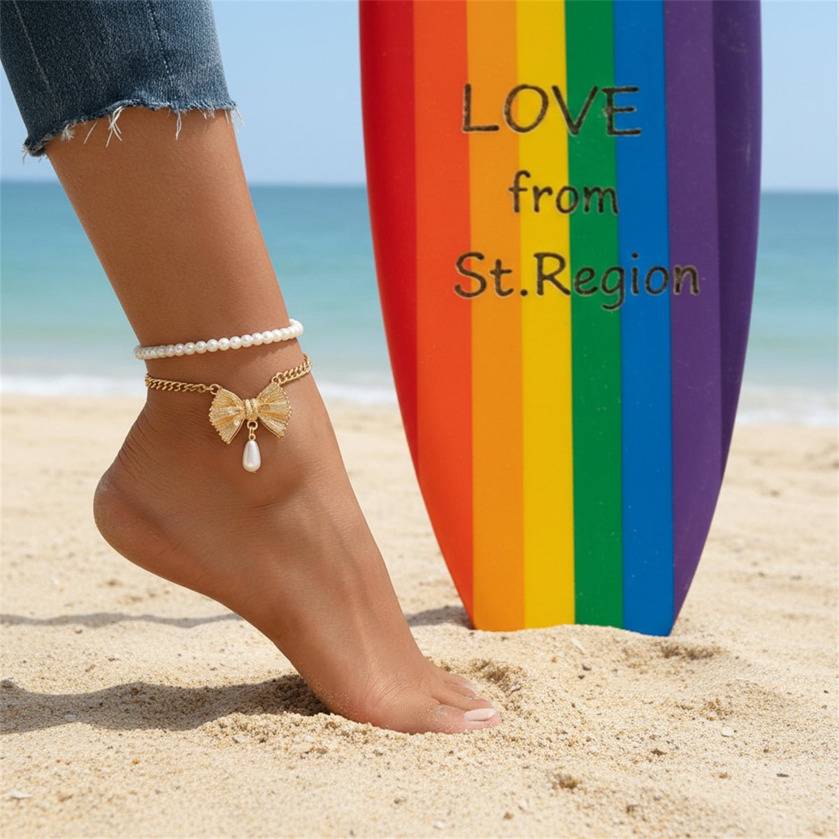 Pearl & Goldtone Butterfly Drop Charm Anklet Set - Street Region