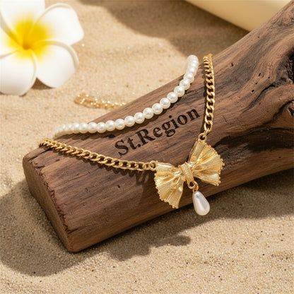 Pearl & Goldtone Butterfly Drop Charm Anklet Set - Street Region